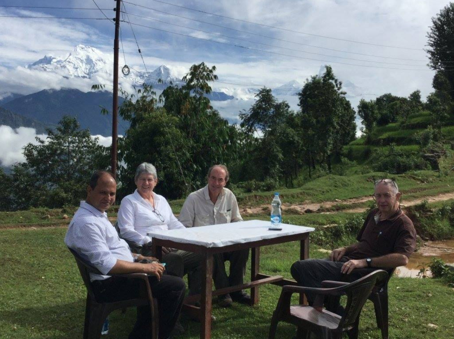 Reviewing the ongoing research intervention "Community education through singing and dancing health messages" with Laureate Professor Roger Smith AM, Mrs. Annie Smith and Mr. David Young OAM at the rural village (Ramja) of Parbat district.